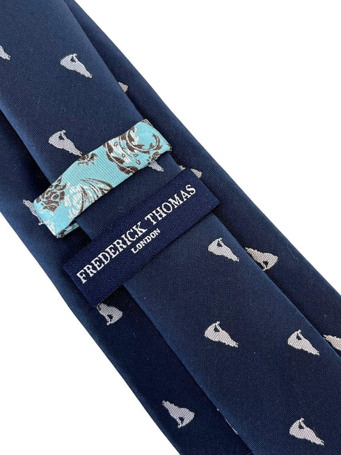 navy mens tie with howling lone wolf  design